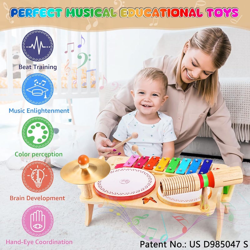 wingyz Store Kids Drum Set for Toddlers Baby Music Instruments 7 in 1 Montessori Preschool Musical Toys Children Drum kit Xylophone Tambourine Birthday Gifts for Boys and Girls - Image 2